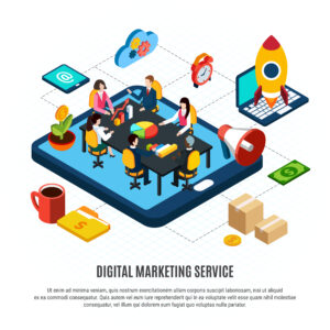digital marketing isometric flowchart